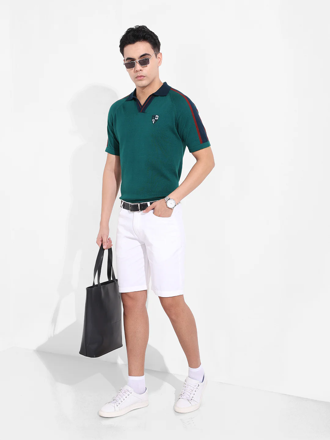 Men's Green Slim Fit Textured Flat Knit T-Shirt - Image 7