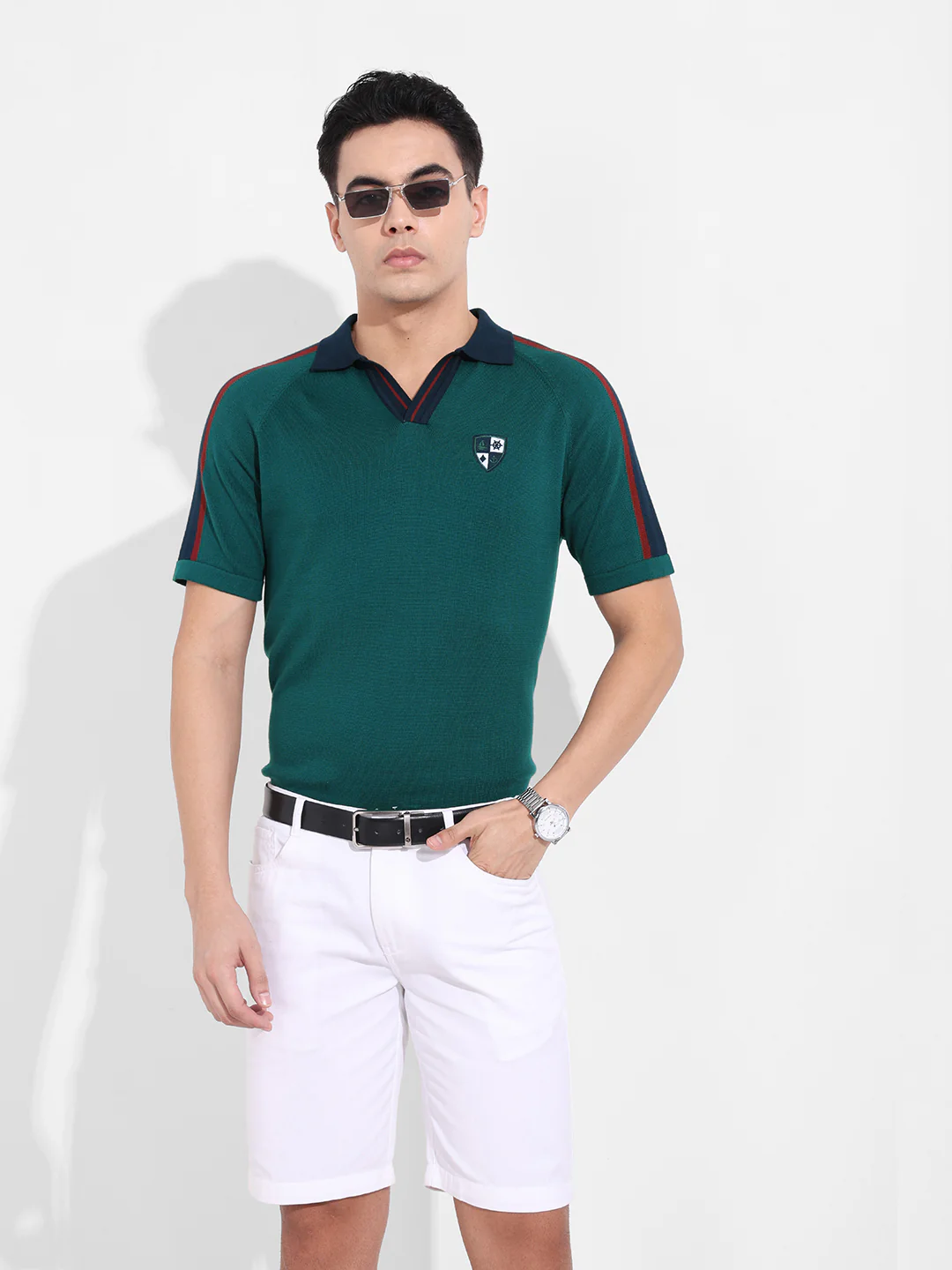 Men's Green Slim Fit Textured Flat Knit T-Shirt - Image 9