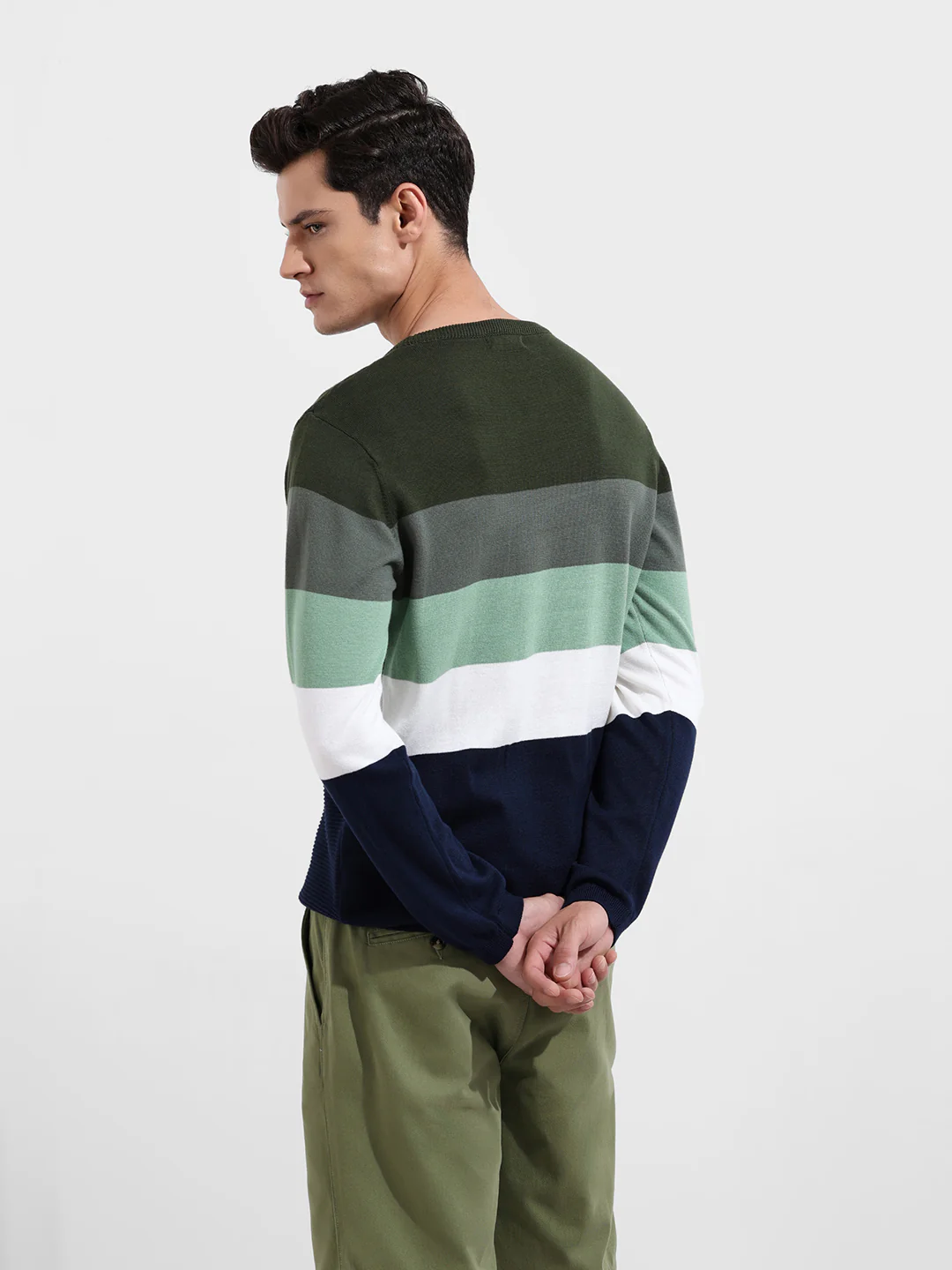 Men's Green Slim Fit Solid Flat Knit T-Shirt - Image 6