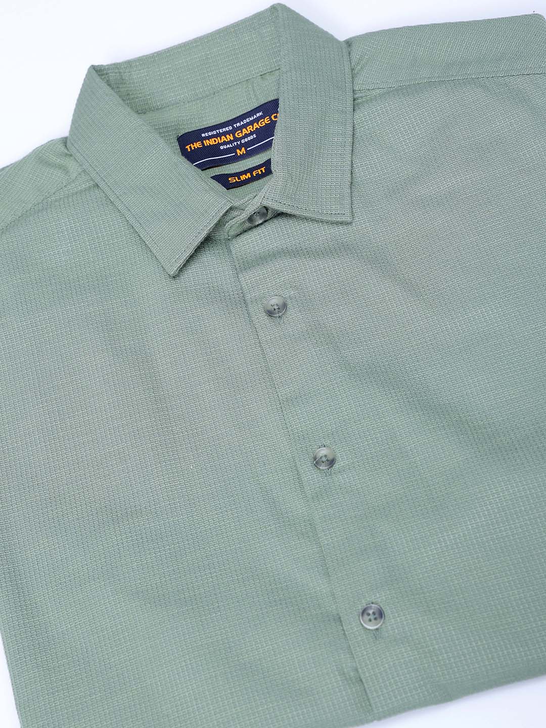 Men's Green Slim Fit Solid Textured Shirt - Image 6