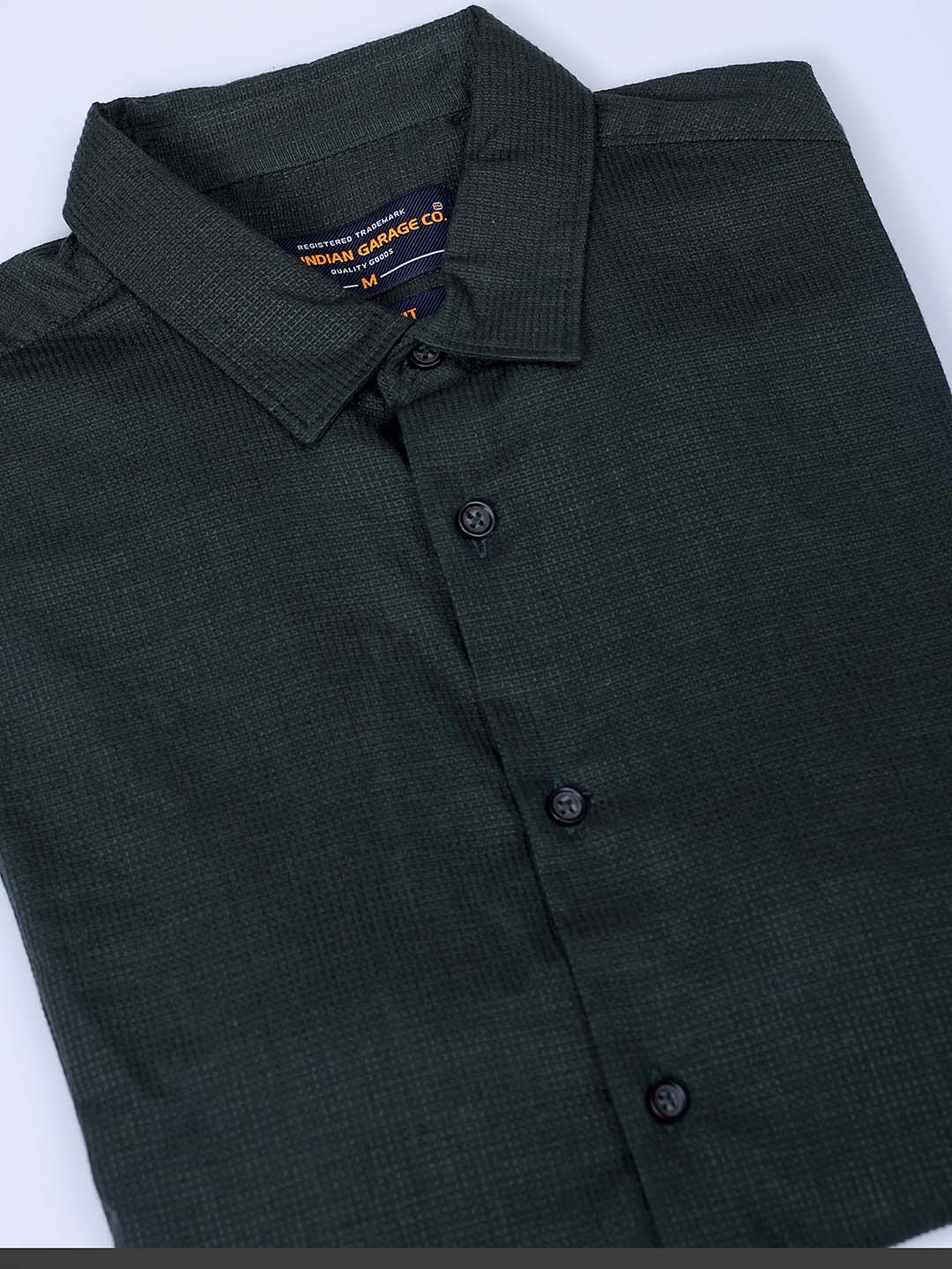 Men's Bottle Green Slim Fit Solid Textured Shirt - Image 7