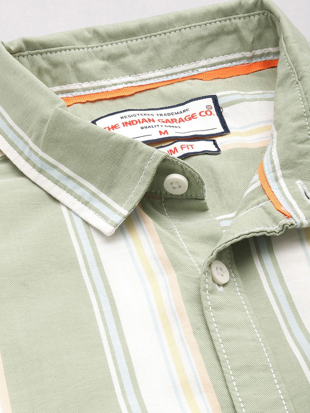 Men's Green Slim Fit Striped Striped Shirt - Image 5