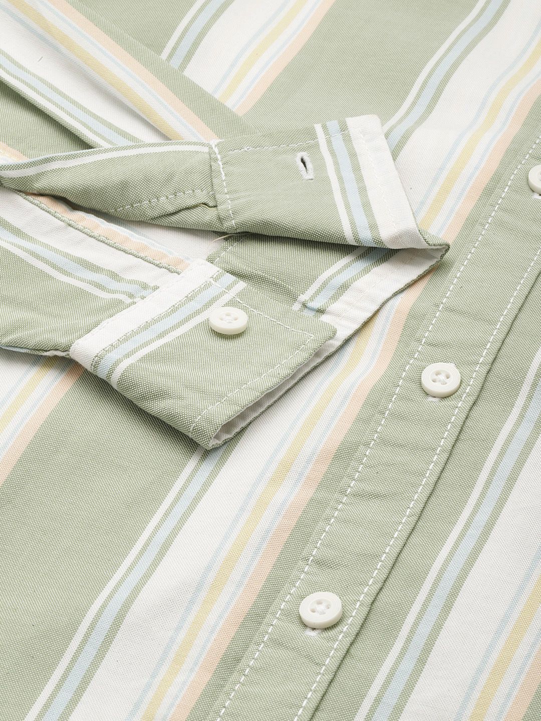 Men's Green Slim Fit Striped Striped Shirt - Image 6