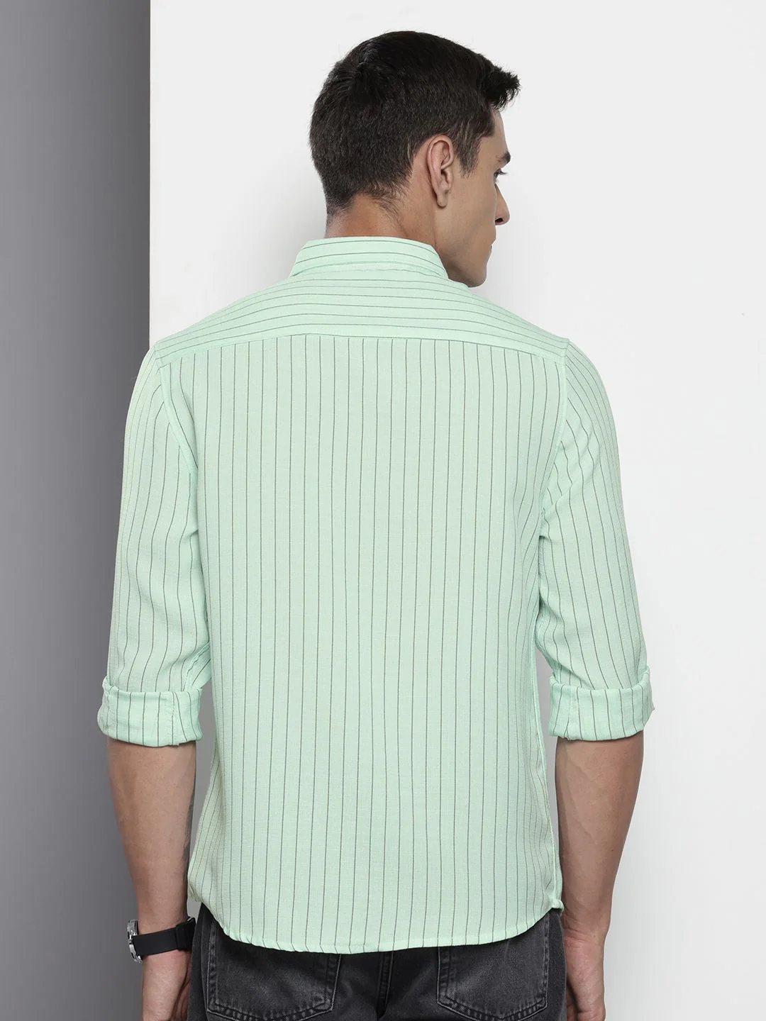 Men's Mint Slim Fit Striped Casual Shirt - Image 4
