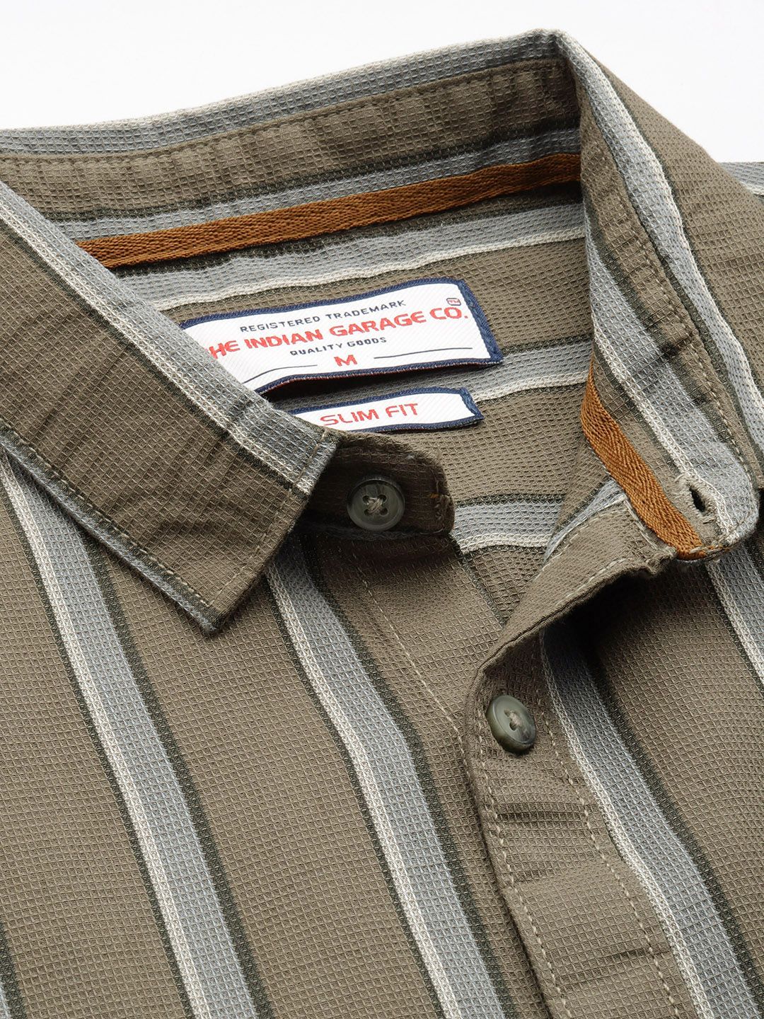 Men's Olive Slim Fit Striped Casual Shirt - Image 5