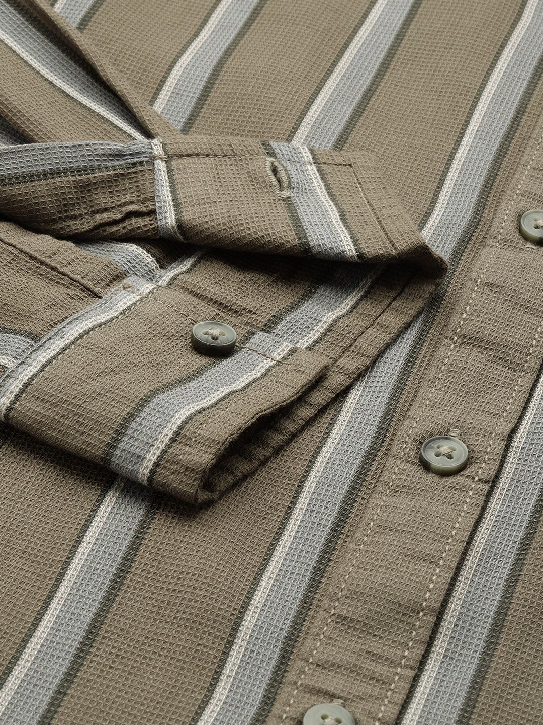 Men's Olive Slim Fit Striped Casual Shirt - Image 6