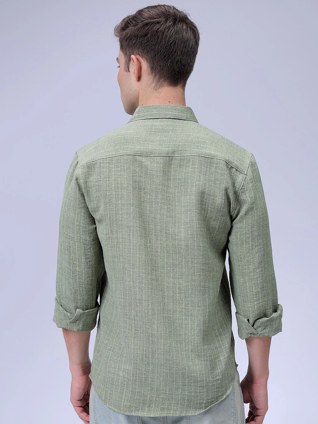 Men's Green Slim Fit Striped Casual Shirt - Image 5