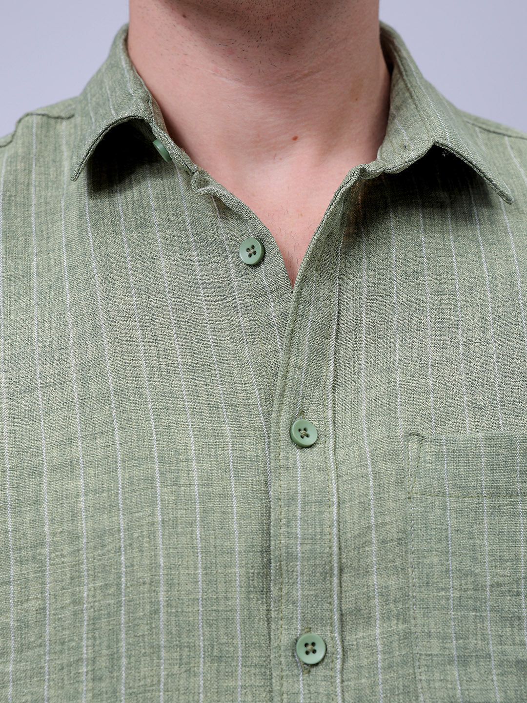 Men's Green Slim Fit Striped Casual Shirt - Image 6