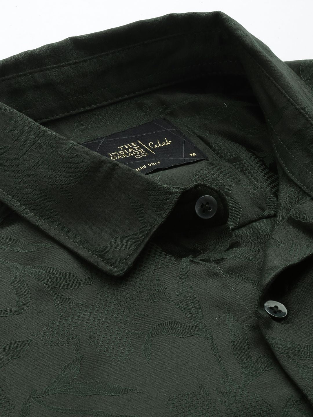 Men's Green Slim Fit Textured Party Wear Shirt - Image 3