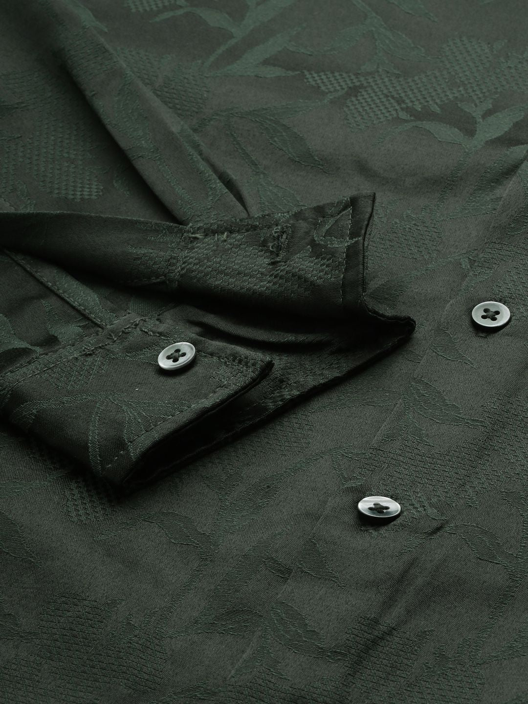 Men's Green Slim Fit Textured Party Wear Shirt - Image 6