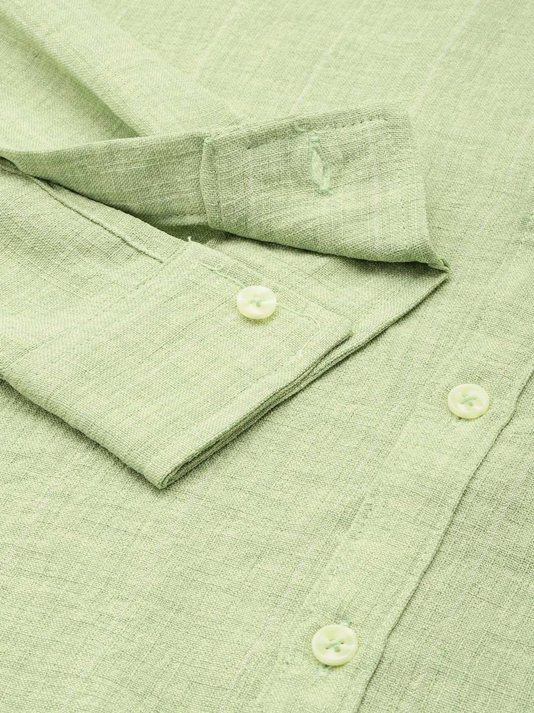Men's Green Slim Fit Striped Casual Shirt - Image 6