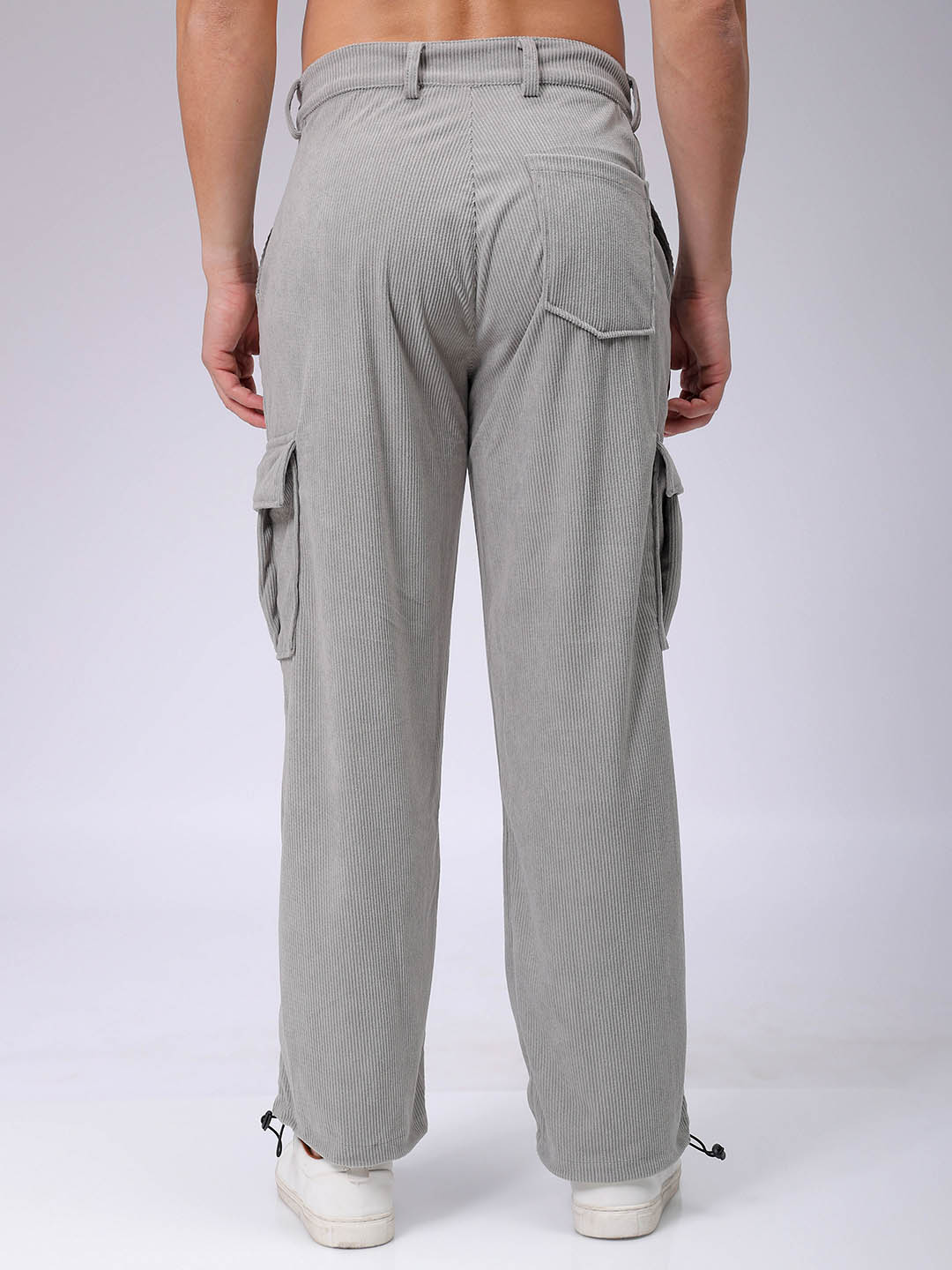 Men's Light Grey Baggy Fit Textured Utility Cargo - Image 5