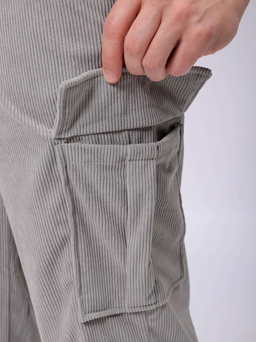 Men's Light Grey Baggy Fit Textured Utility Cargo - Image 8