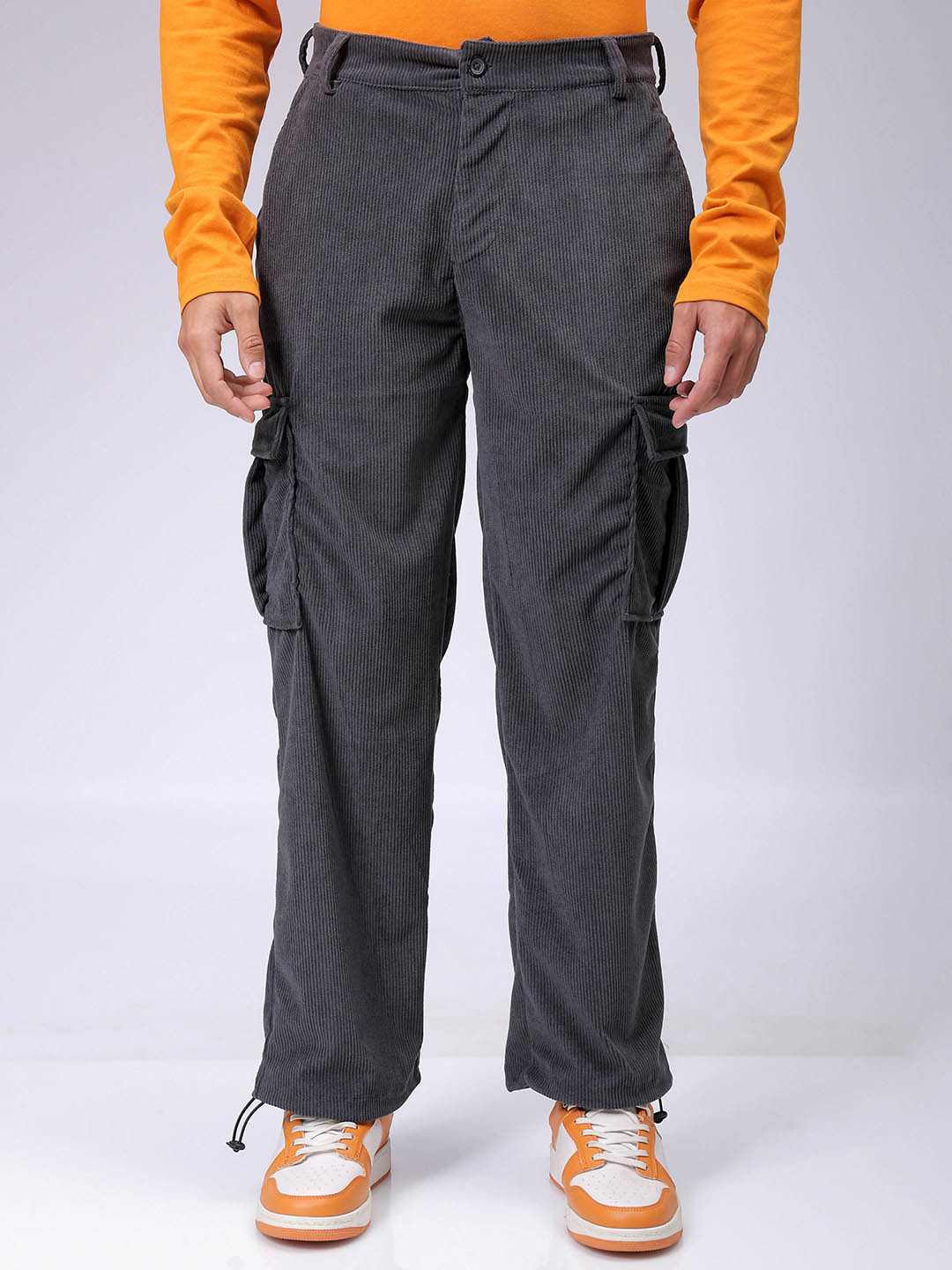 Men's Dark Grey Baggy Fit Textured Utility Cargo - Image 3