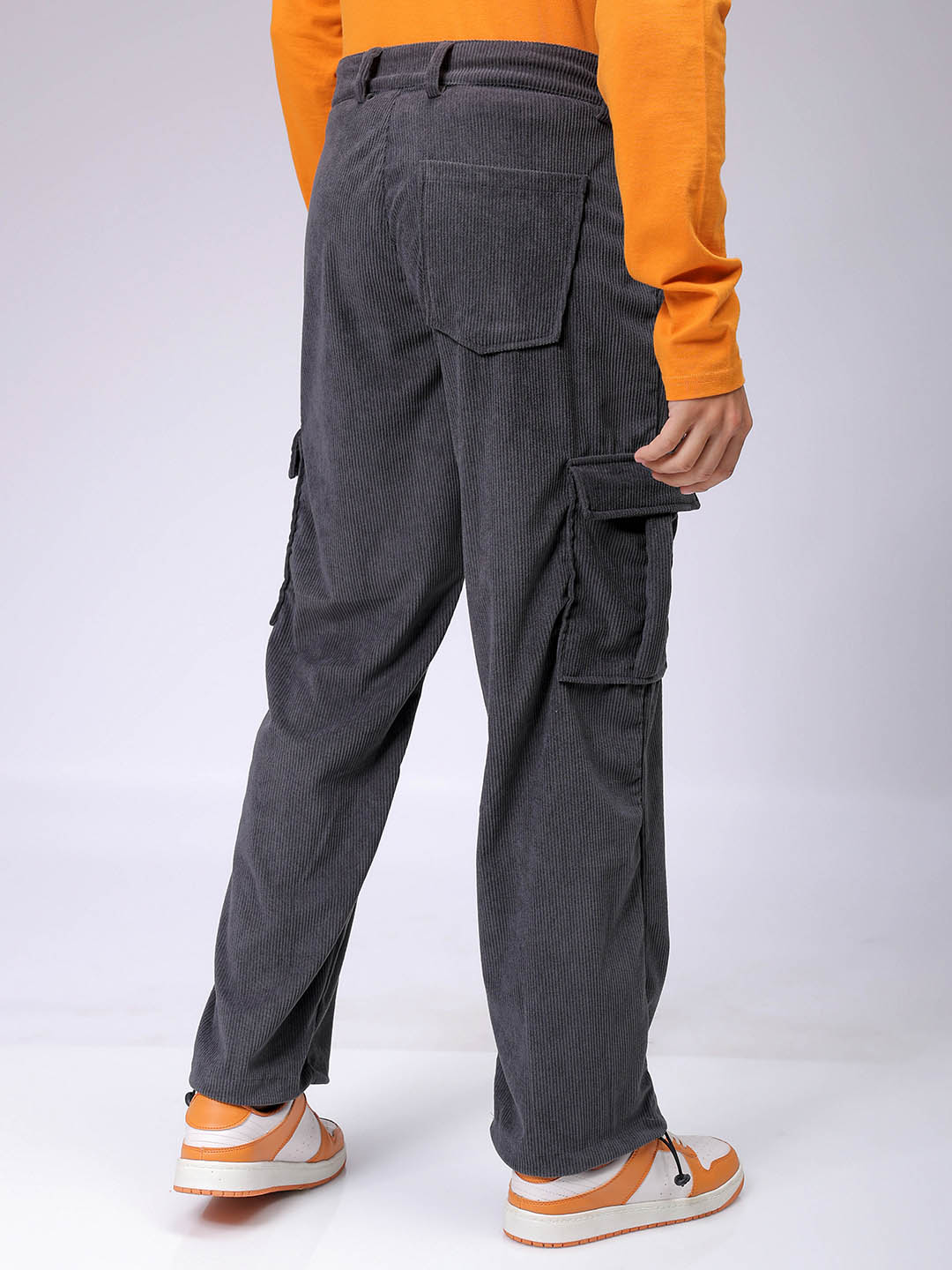 Men's Dark Grey Baggy Fit Textured Utility Cargo - Image 5