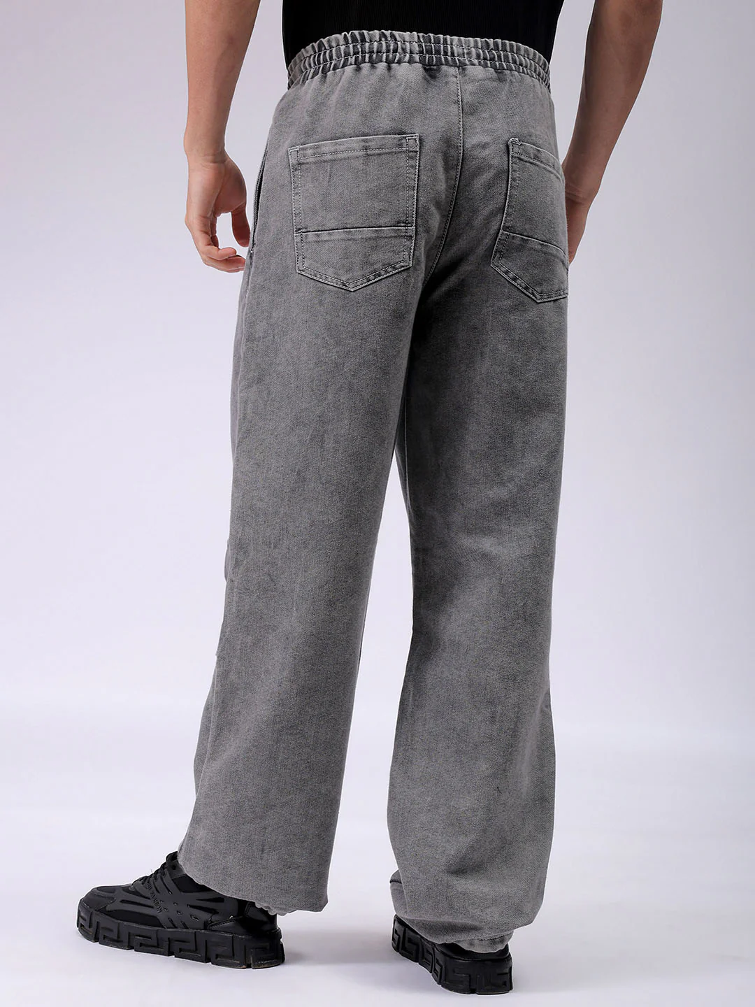 Men's Grey Regular Fit Solid Casual Jeans - Image 5