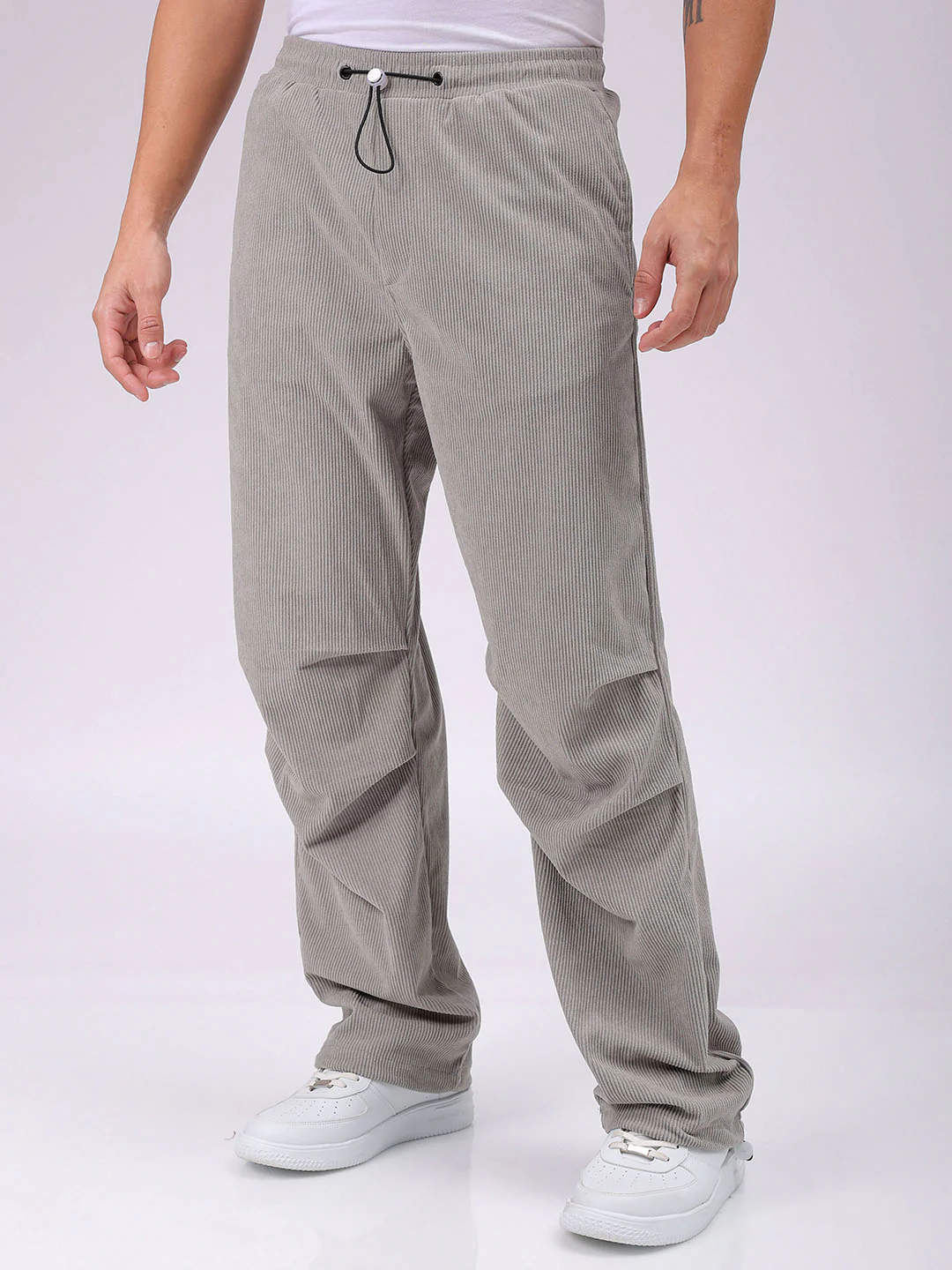 Men's Light Grey Baggy Fit Textured Athletic  Jogger - Image 4