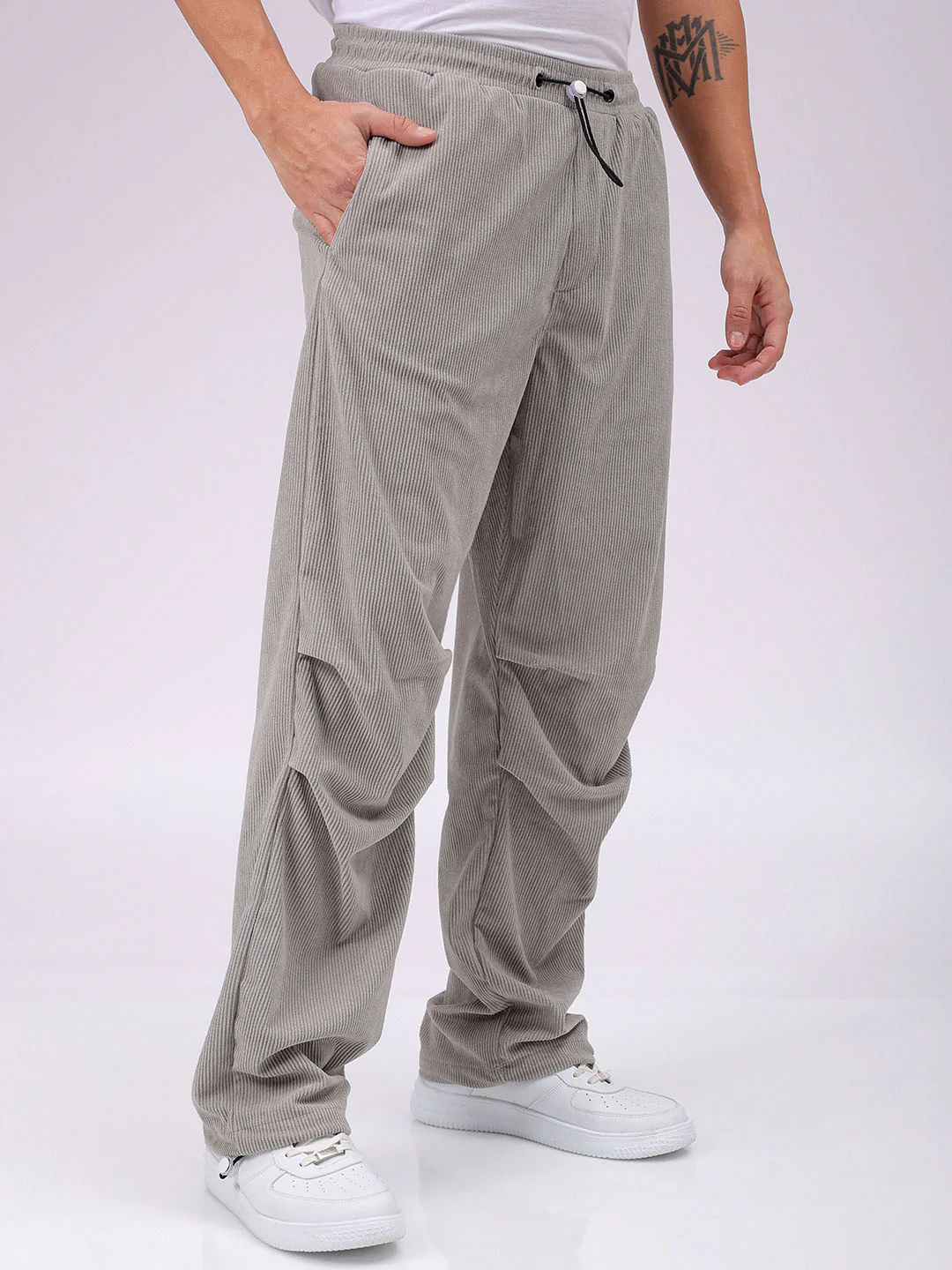 Men's Light Grey Baggy Fit Textured Athletic  Jogger - Image 5