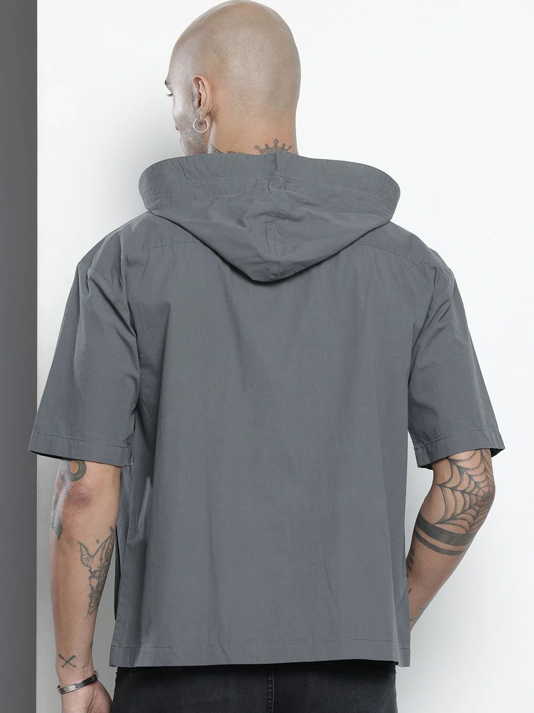 Men's Grey Boxy Fit Solid Korean Street Shirt - Image 4