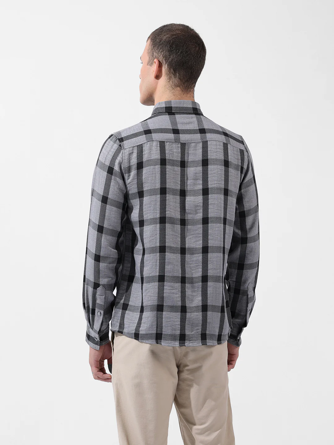 Men's Grey Regular Fit Checked Casual Shirt - Image 5