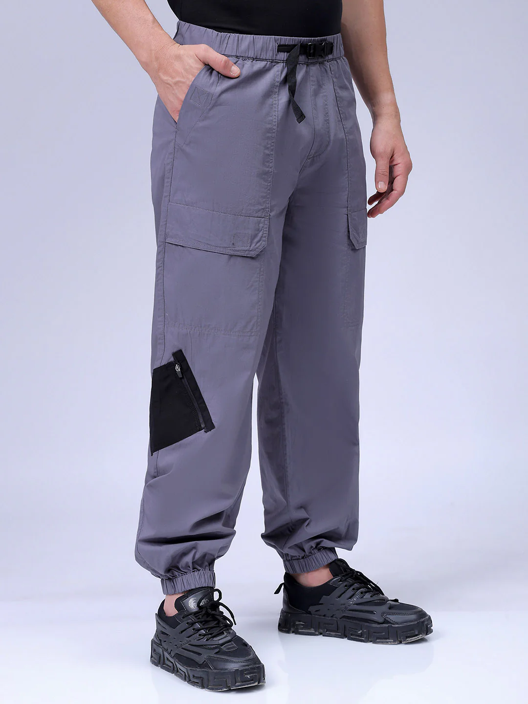 Men's Steel grey Loose Fit Solid Casual Jogger - Image 4