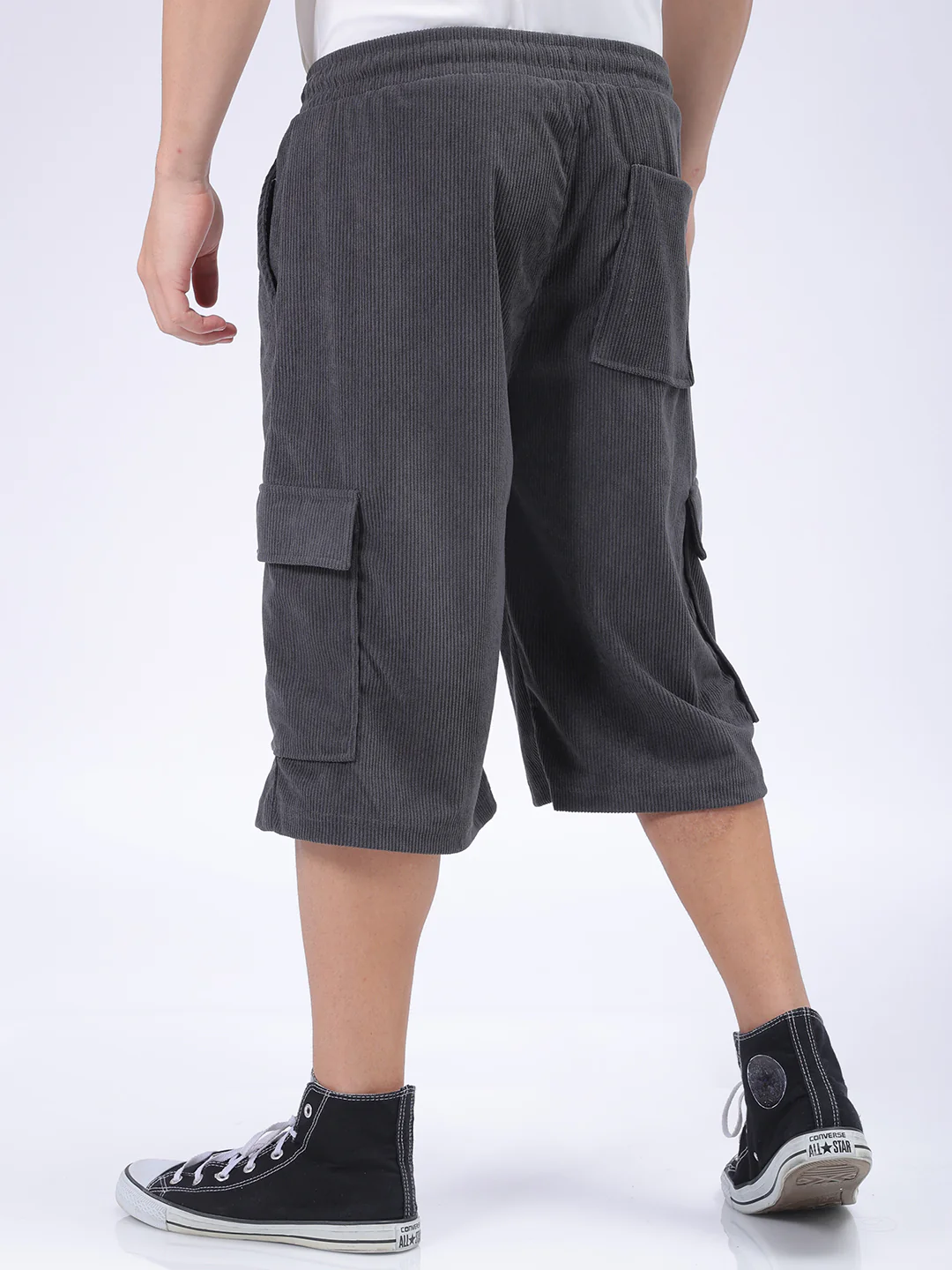 Men's Dark Grey Loose Fit Textured Utility Shorts - Image 5