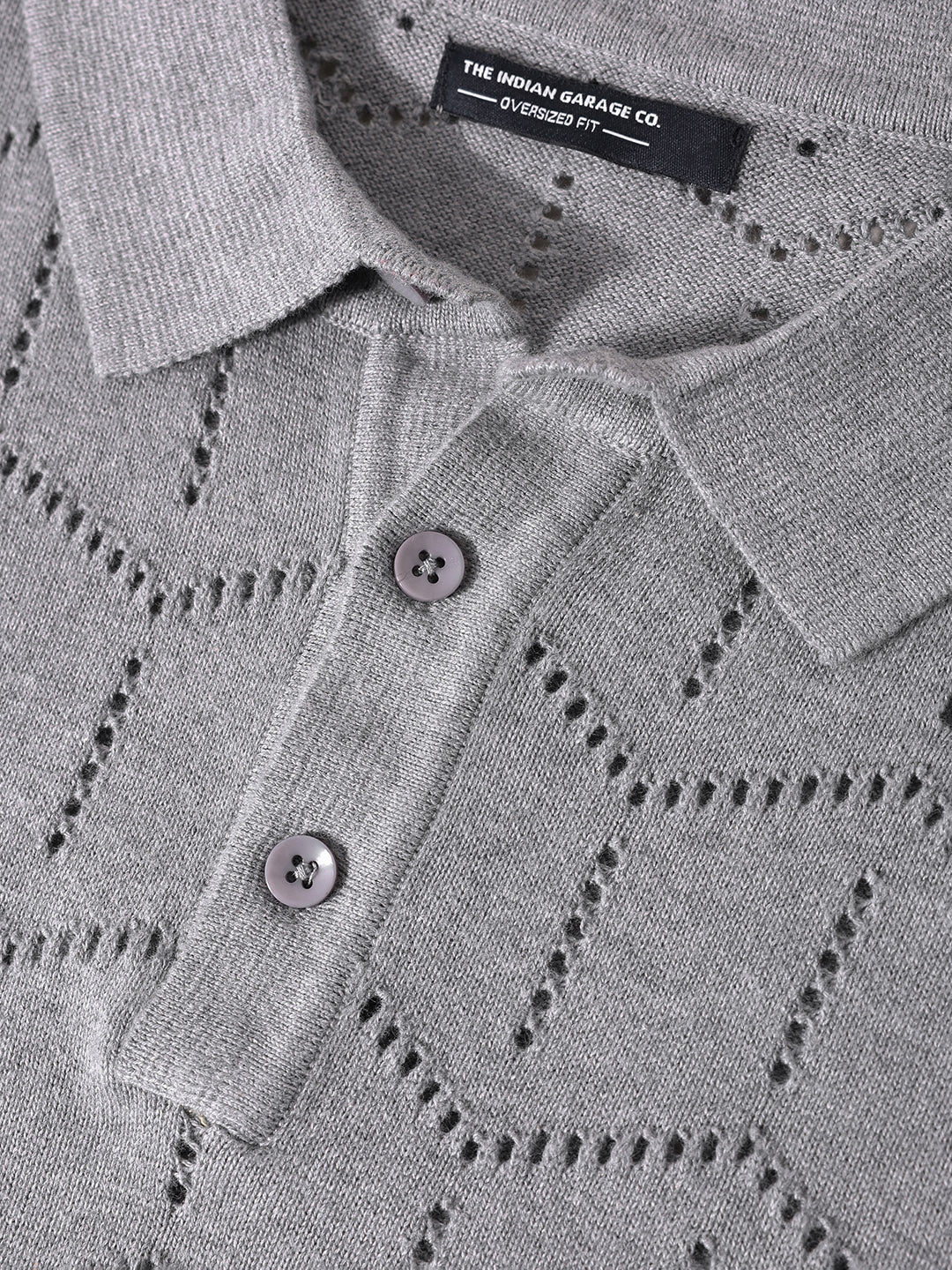 Men's Grey Melange Oversized Fit Textured Flat Knit T-Shirt - Image 6