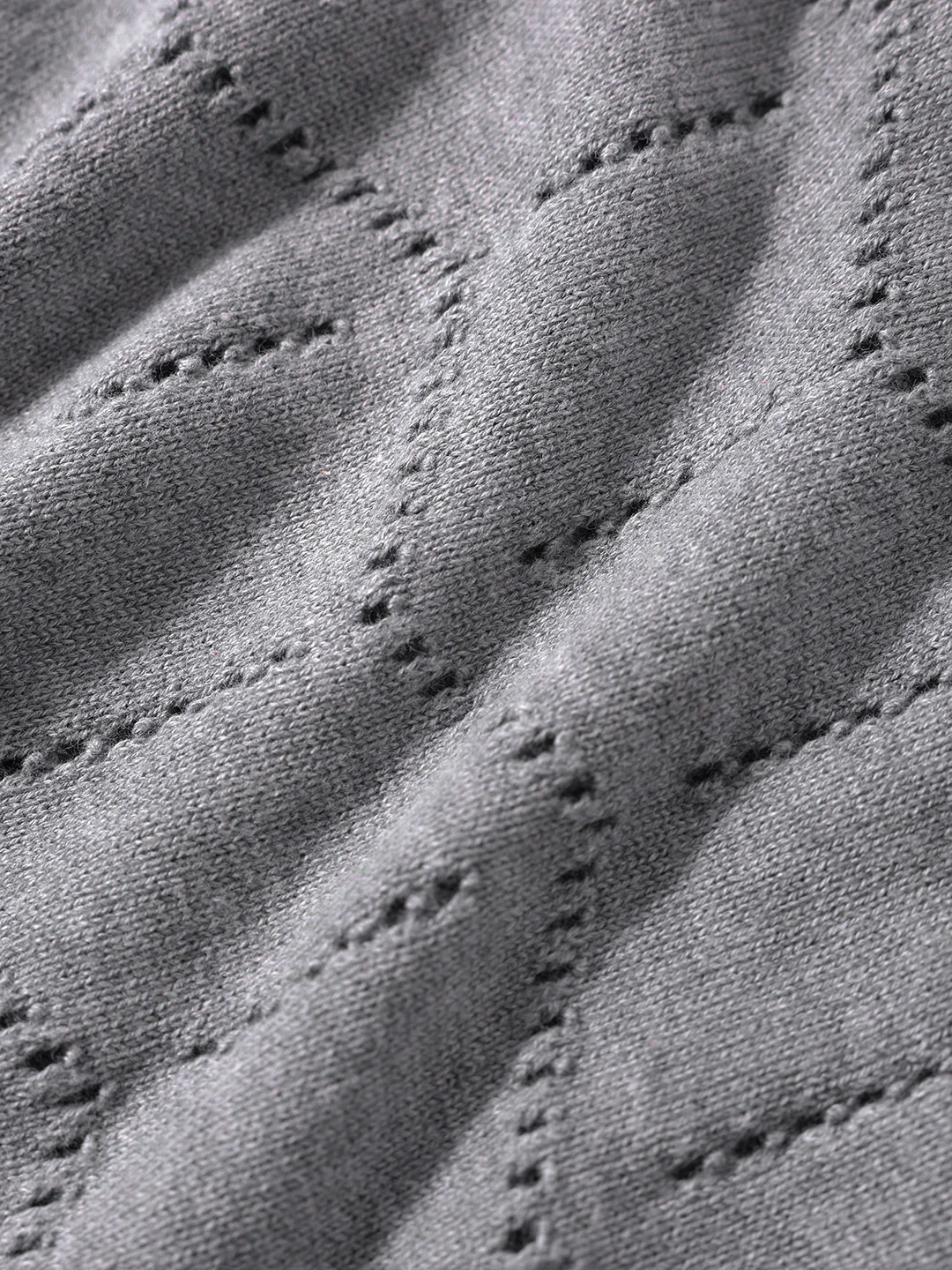 Men's Grey Melange Oversized Fit Textured Flat Knit T-Shirt - Image 7