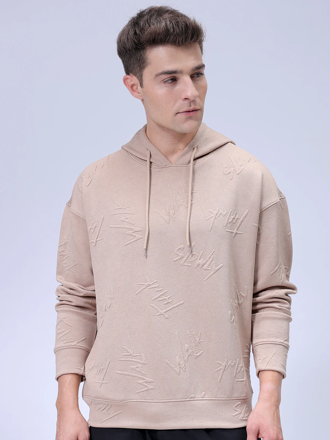 Men's Stone Relaxed Fit Solid Casual Sweatshirts - Image 3