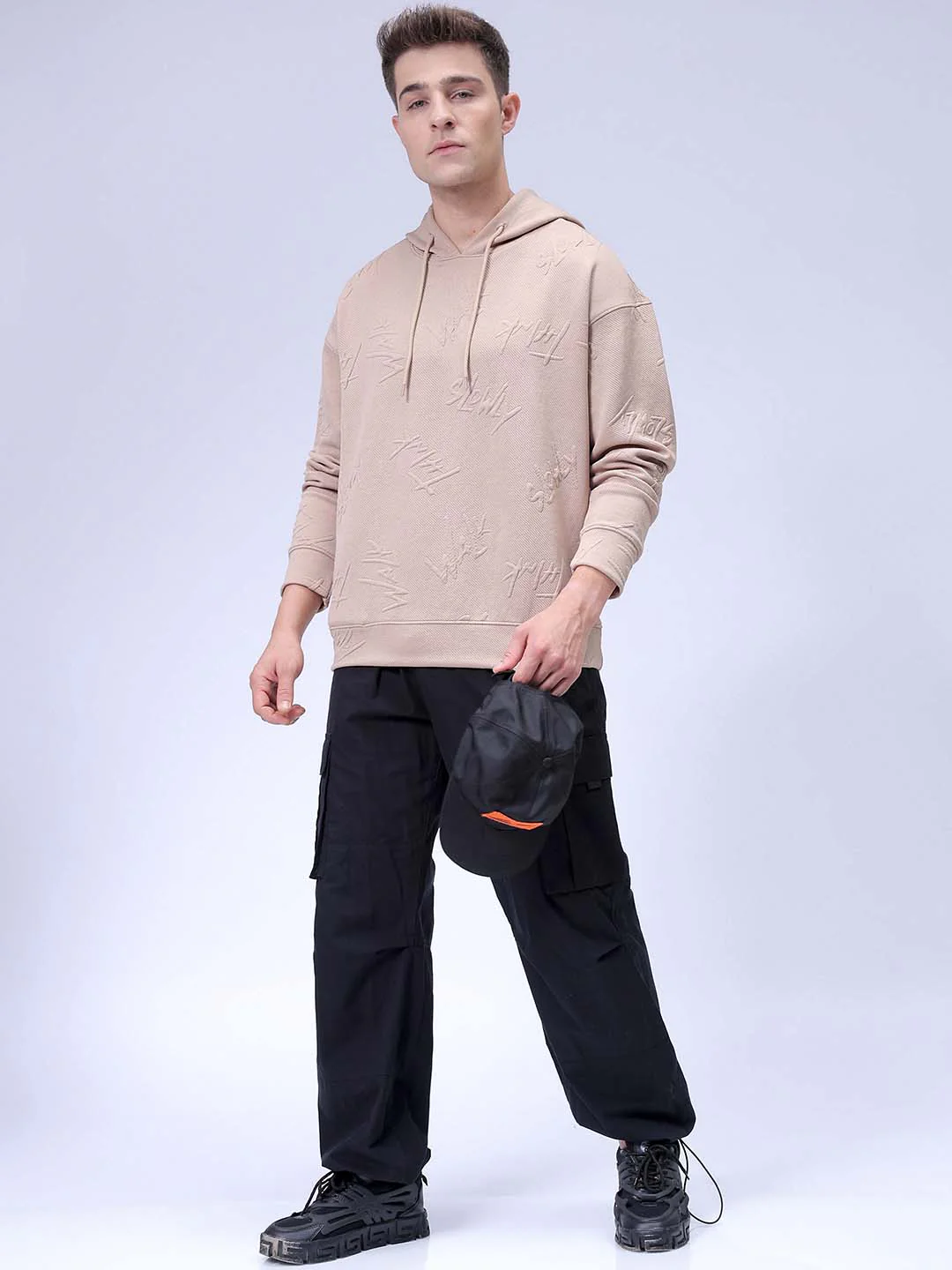 Men's Stone Relaxed Fit Solid Casual Sweatshirts - Image 4