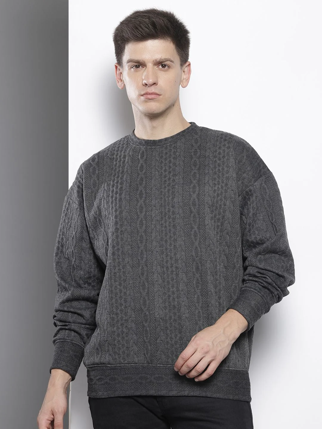 Men's Graphite Oversized Fit Textured Casual Sweatshirts - Image 3