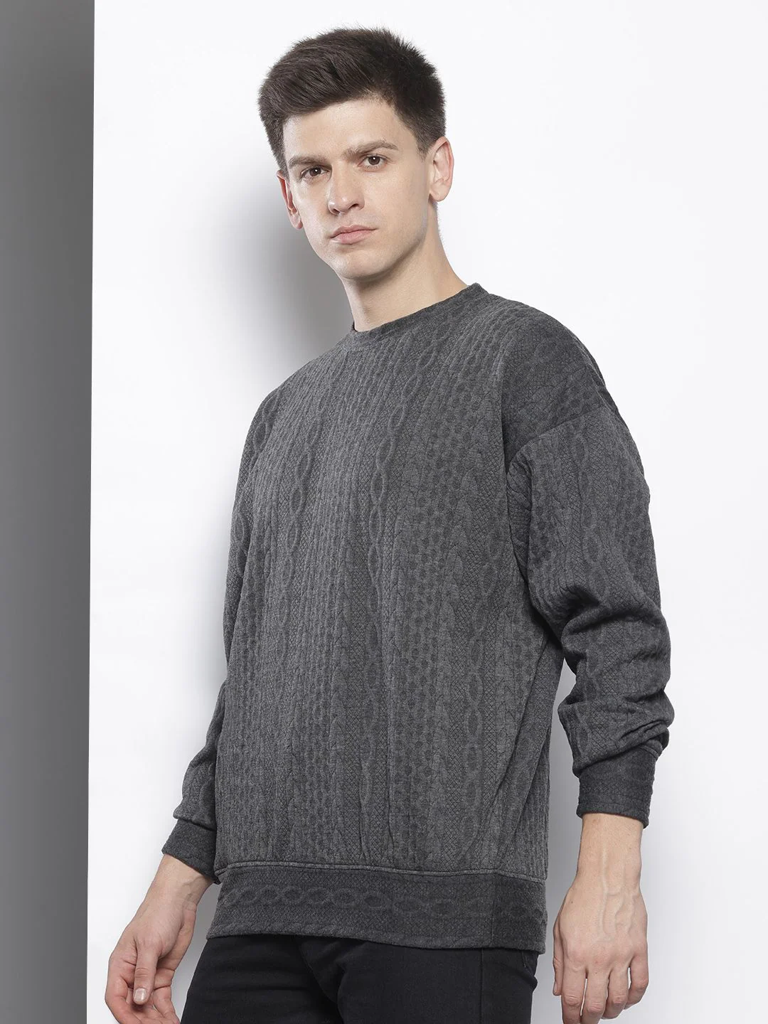 Men's Graphite Oversized Fit Textured Casual Sweatshirts - Image 4