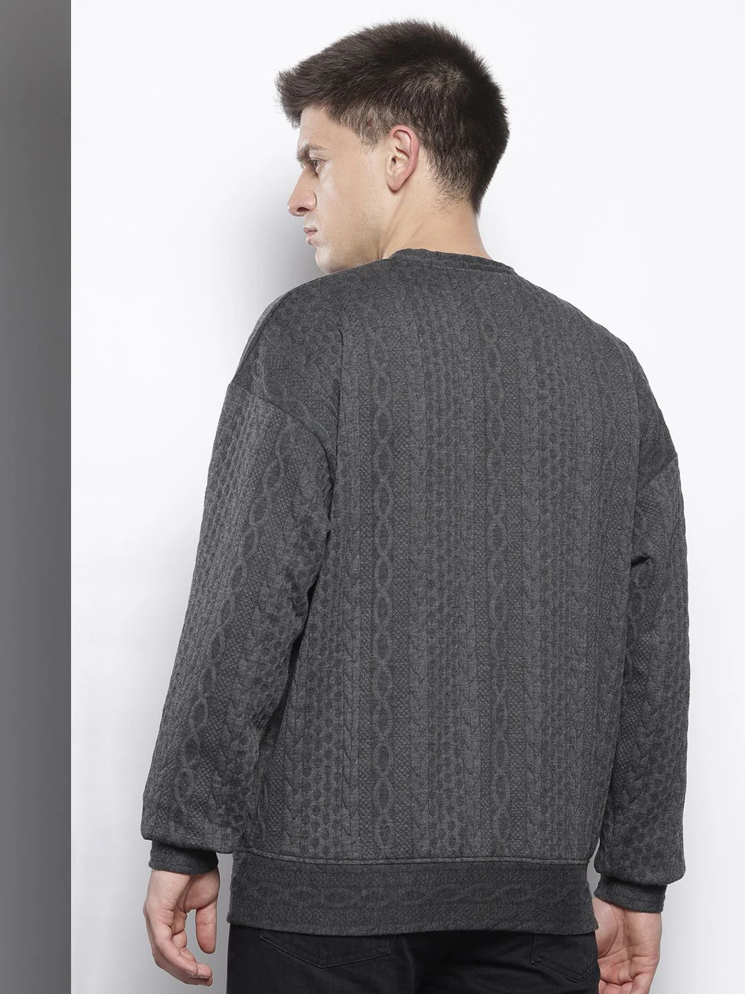 Men's Graphite Oversized Fit Textured Casual Sweatshirts - Image 6