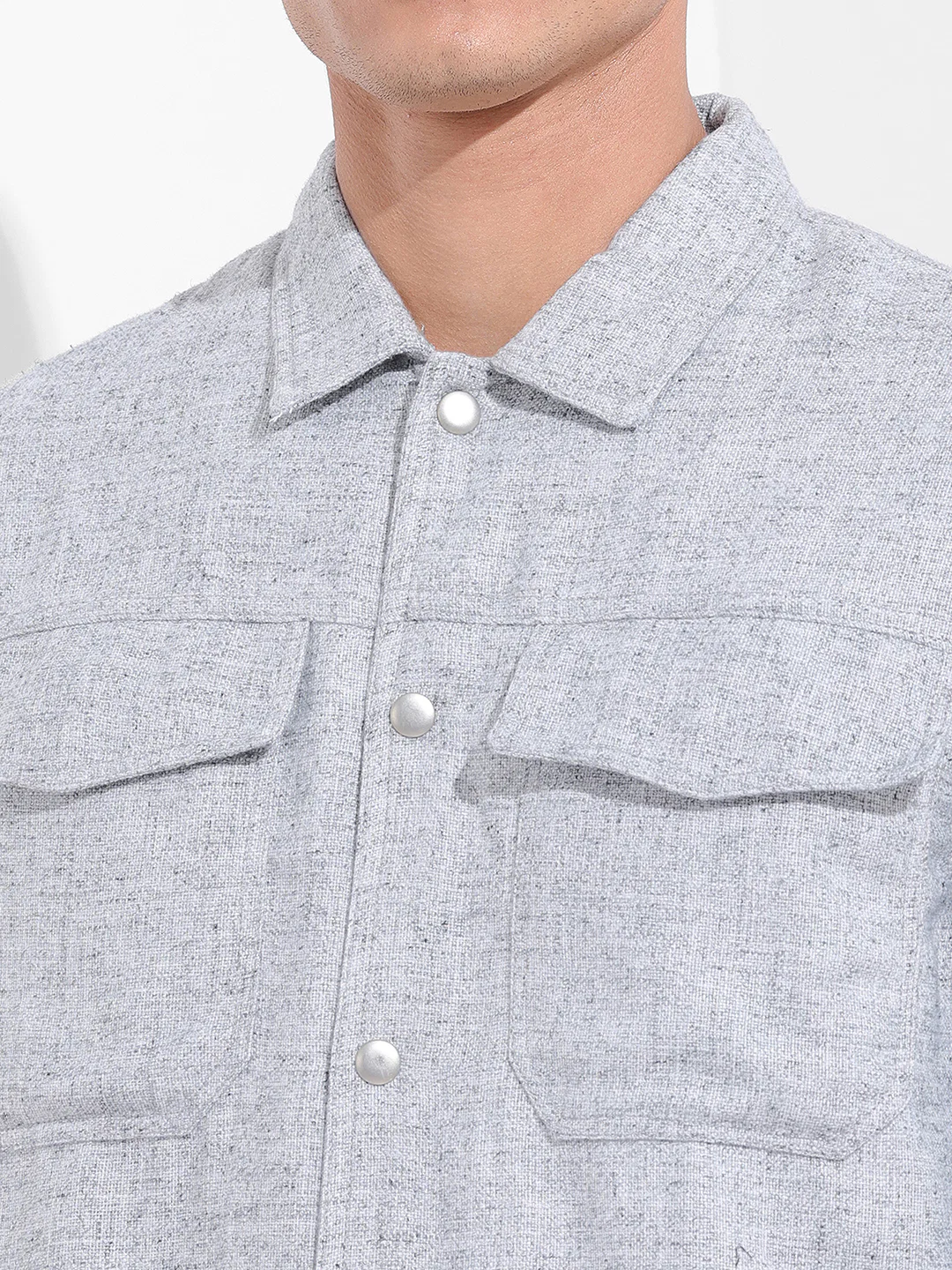 Men's Grey Regular Fit Solid Casual Shirt - Image 3