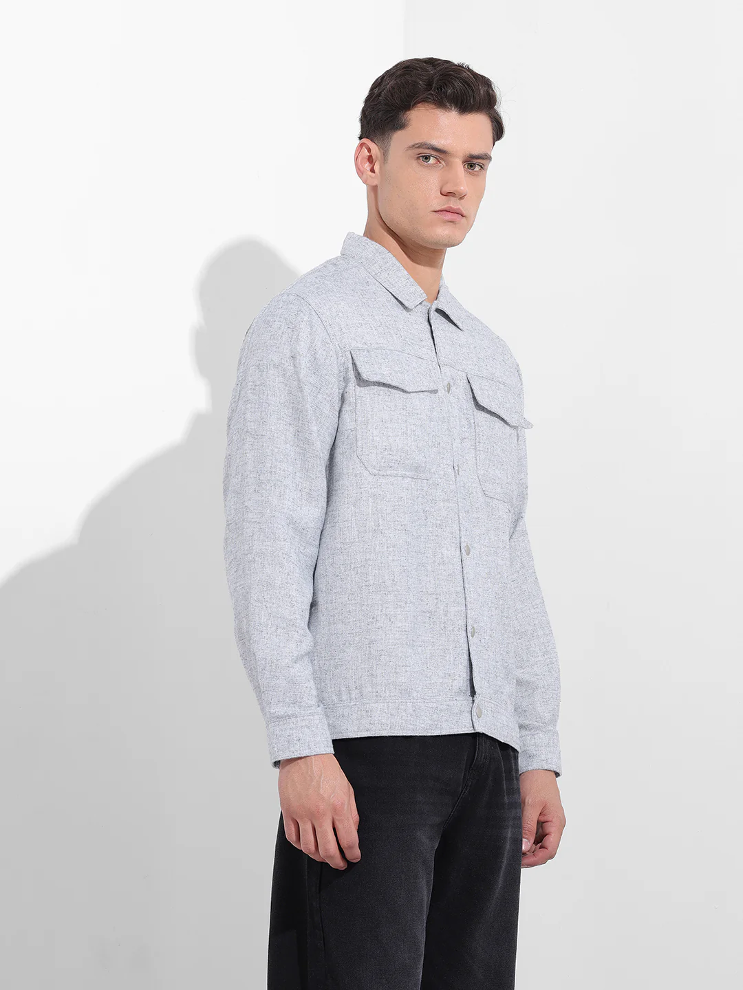 Men's Grey Regular Fit Solid Casual Shirt - Image 4