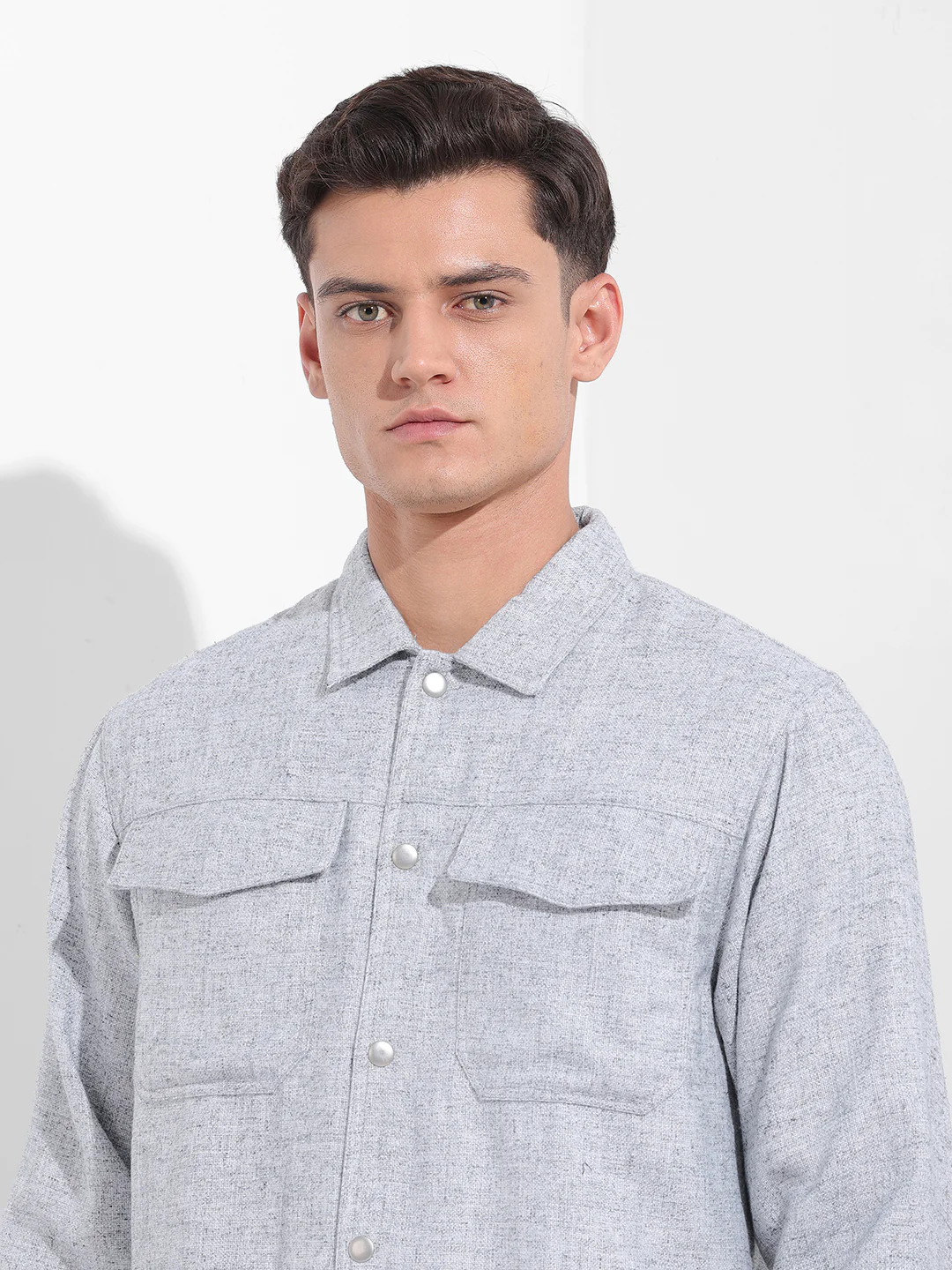 Men's Grey Regular Fit Solid Casual Shirt - Image 6