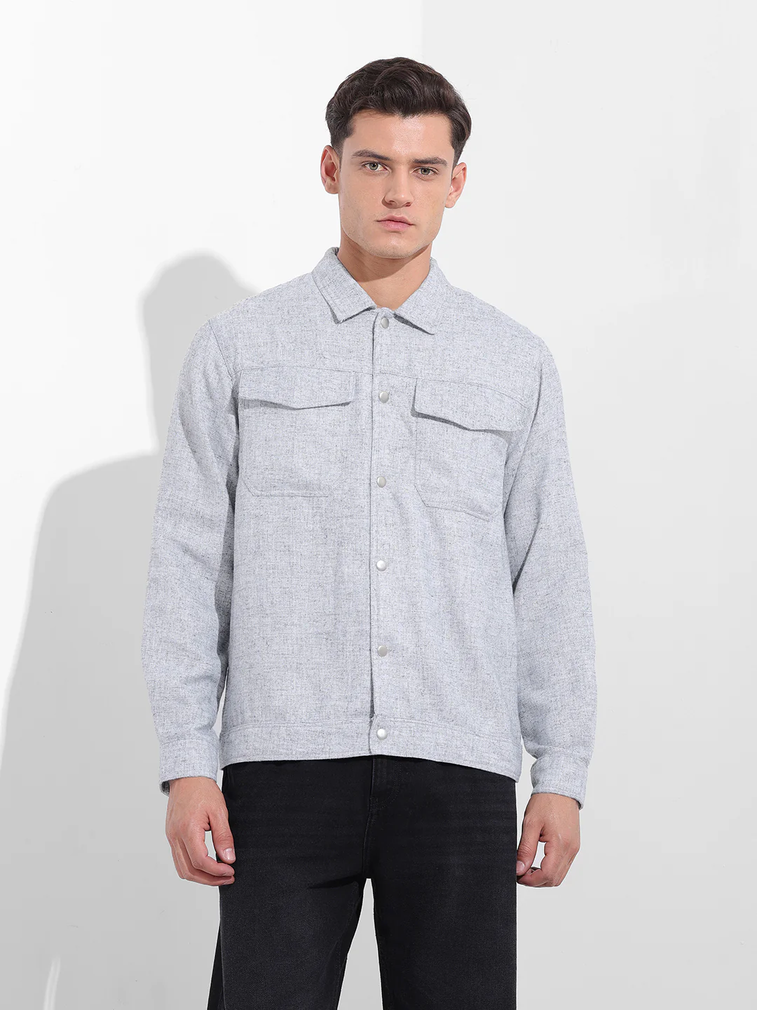 Men's Grey Regular Fit Solid Casual Shirt - Image 7