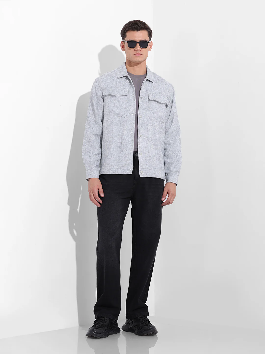 Men's Grey Regular Fit Solid Casual Shirt - Image 8