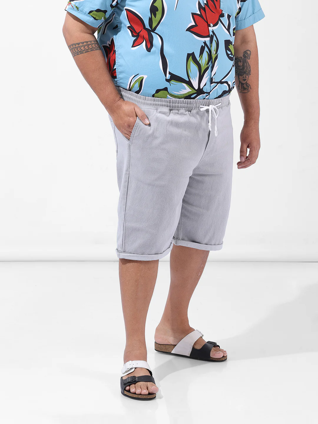 Men's Grey Regular Fit Casual Shorts - Image 3
