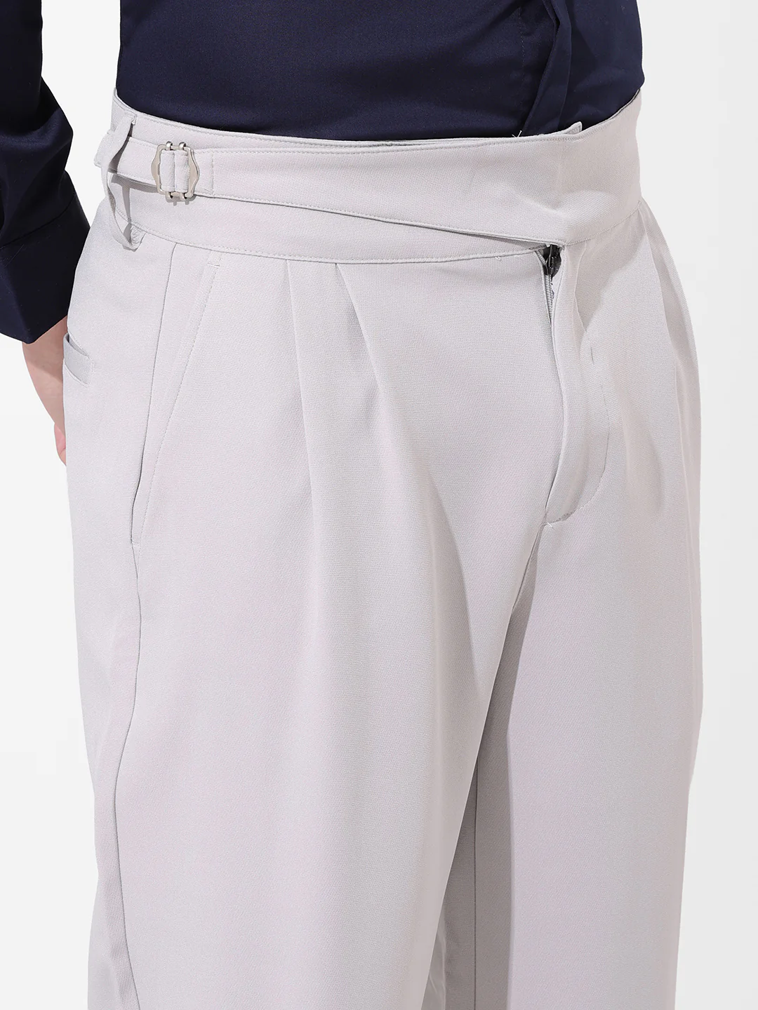 Men's Vaporous Grey Regular Fit Solid Casual Trouser - Image 4
