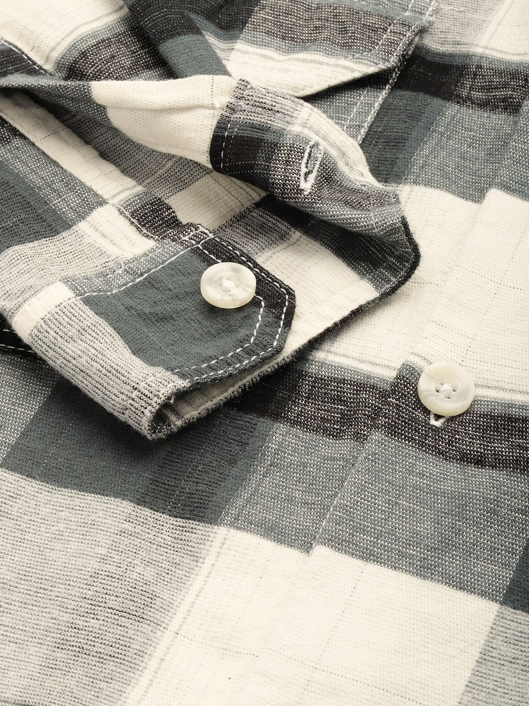 Men's Grey Regular Fit Checked Casual Shirt - Image 6