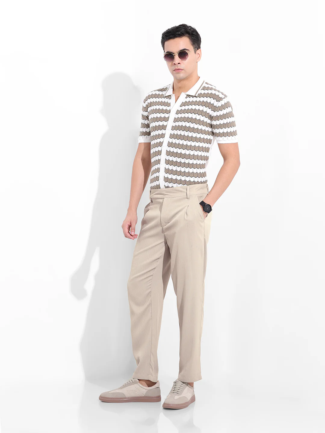 Men's Grey Regular Fit Solid Casual Trouser - Image 6