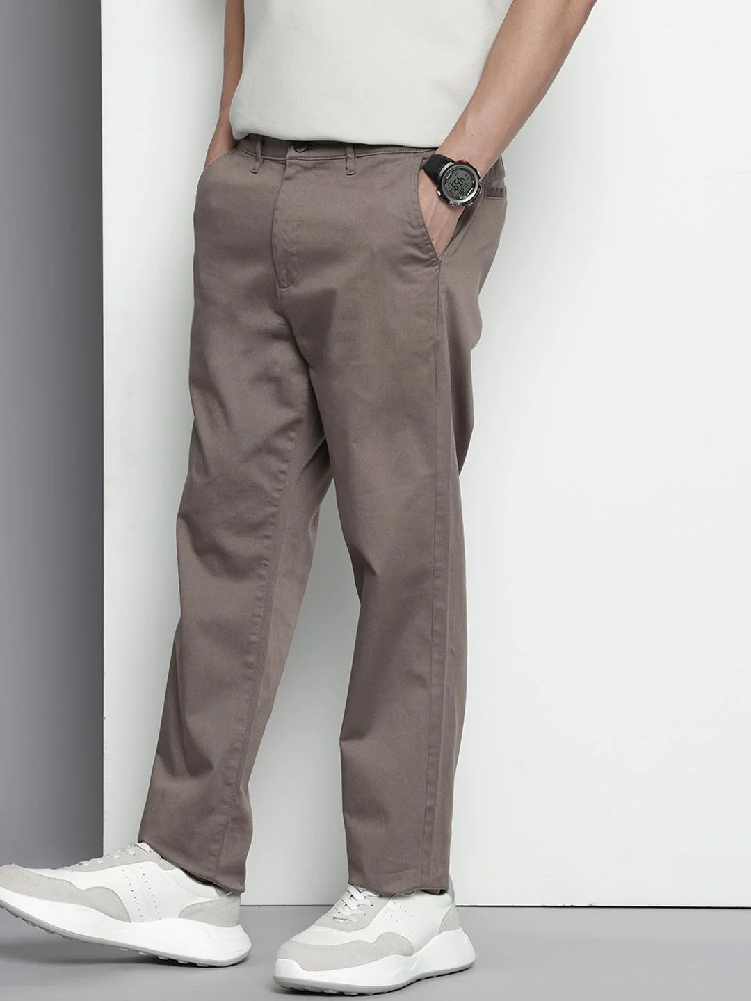 Men's Platinum Grey Regular Fit Solid Casual Chinos - Image 2