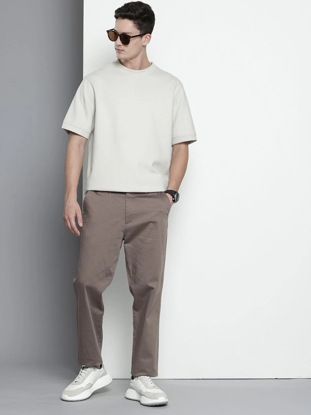 Men's Platinum Grey Regular Fit Solid Casual Chinos - Image 3