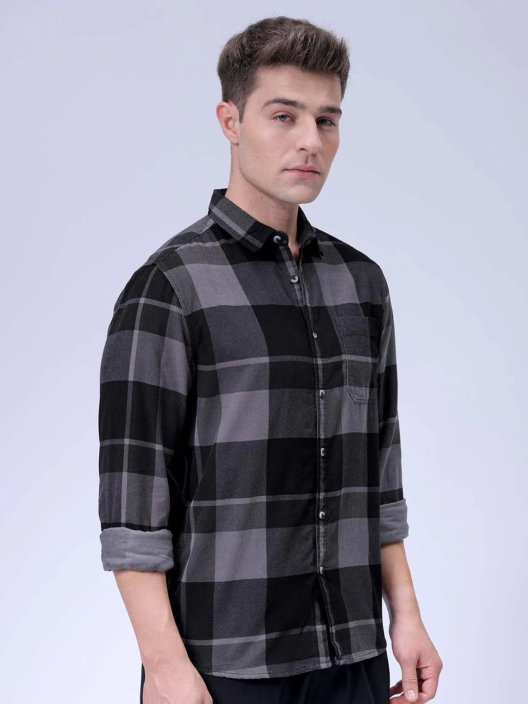 Men's Grey Regular Fit Solid Casual Shirt - Image 4