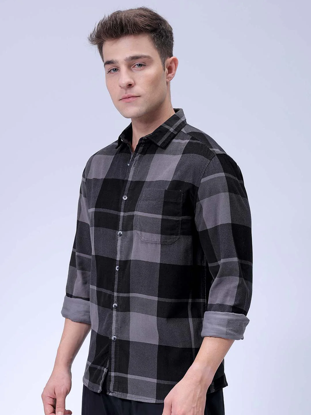 Men's Grey Regular Fit Solid Casual Shirt - Image 5