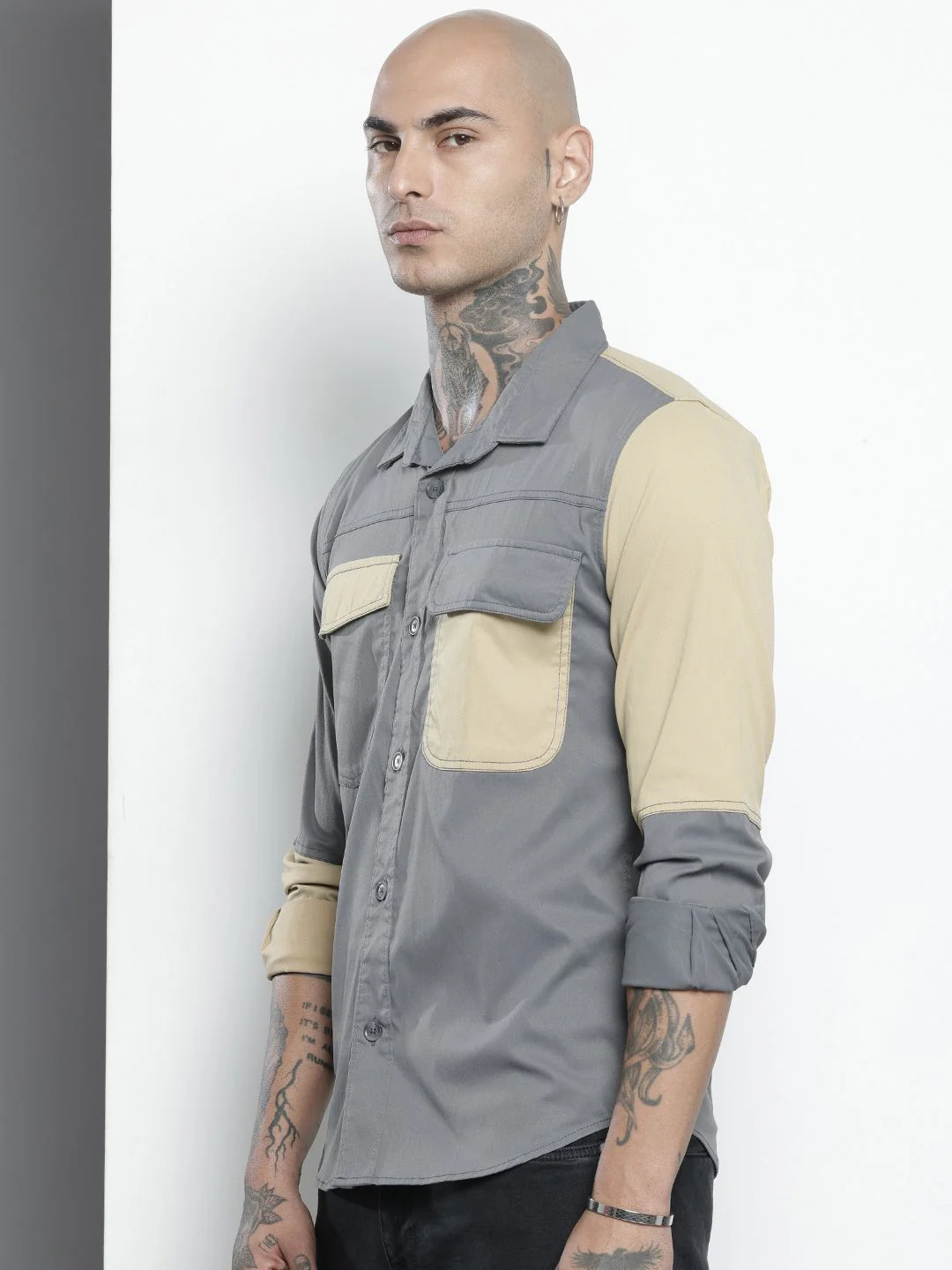 Men's Grey Regular Fit Solid Street Wear Shirt - Image 3