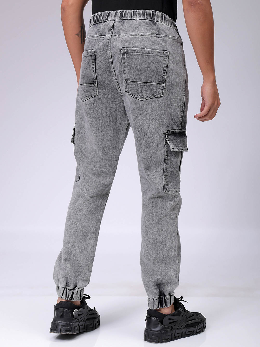 Men's Grey Regular Fit Solid Street Wear Jeans - Image 5
