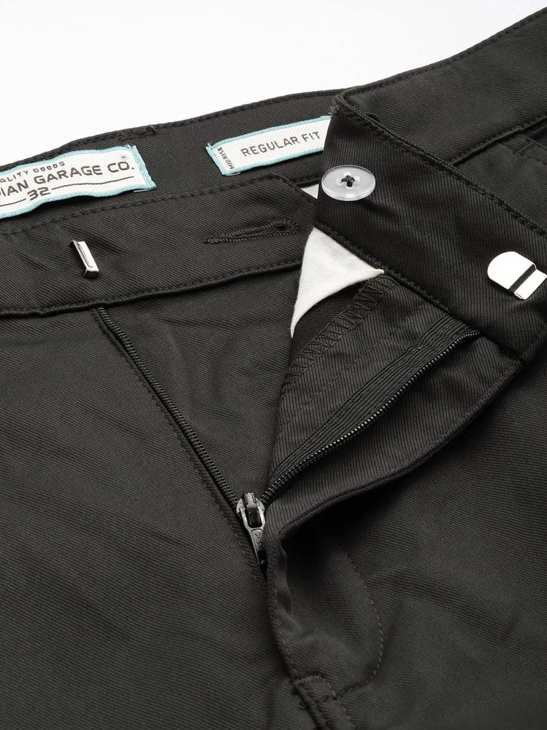 Men's Dark Grey Regular Fit Solid Casual Trouser - Image 5