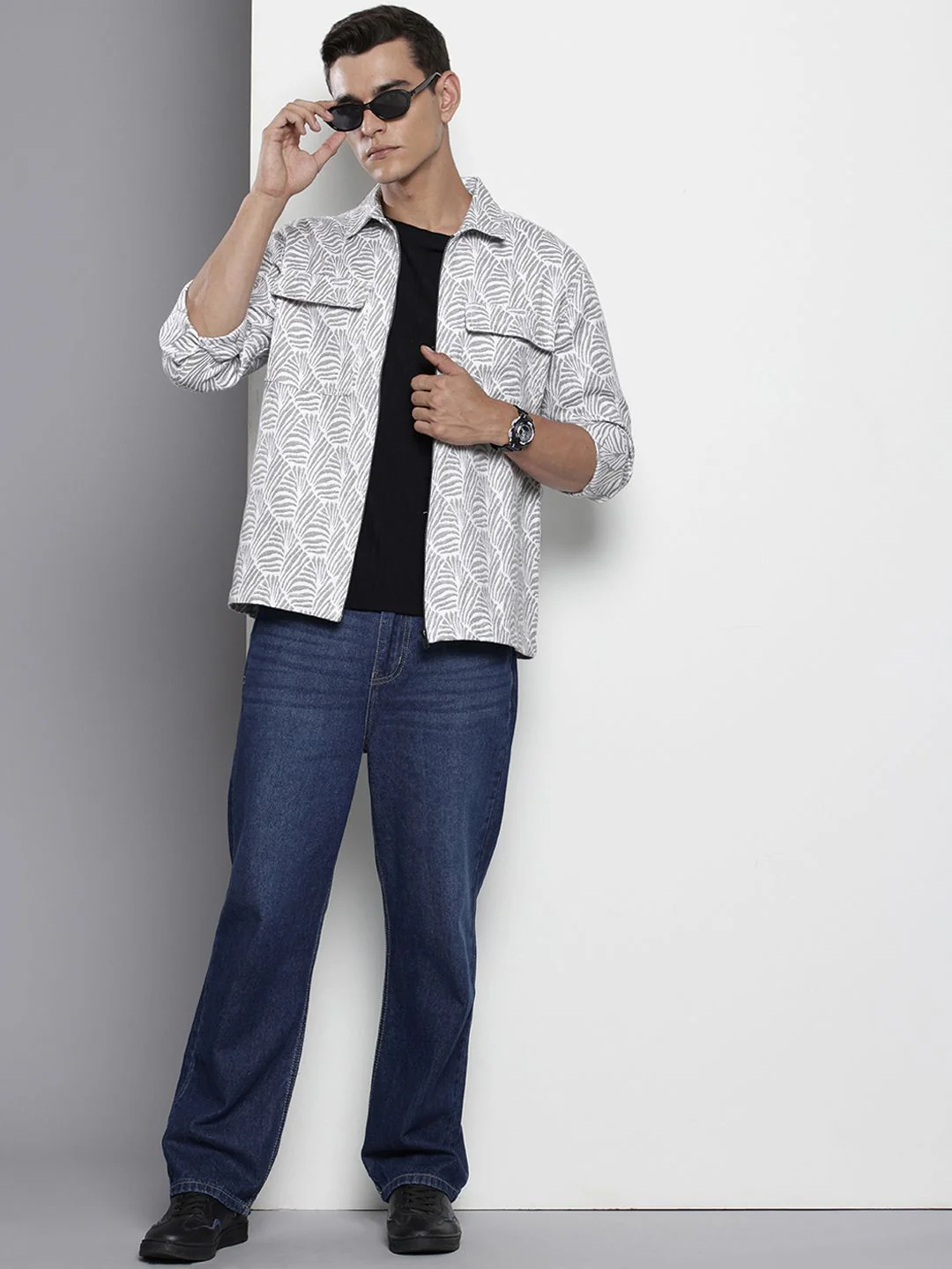 Men's Grey Regular Fit Textured Casual Shirt - Image 4